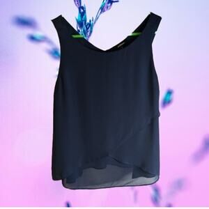 Ambiance Small sleeveless tulip flowy polyester black woman's polyester blouse.